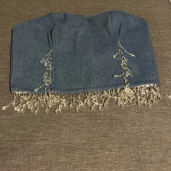Nasty Gal Premium Chandelier Embellished Denim Bustier Top - Picture 7 of 7
